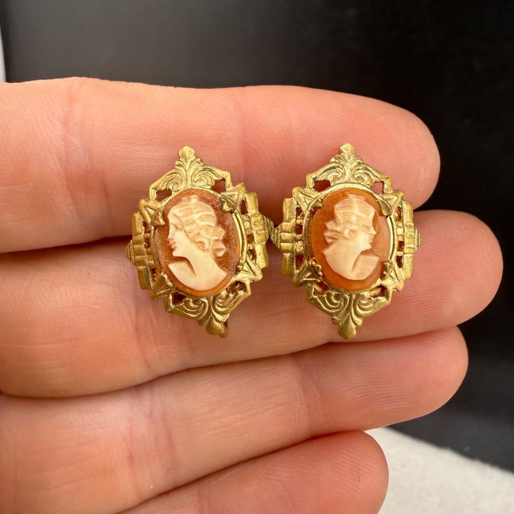 Vintage Cameo Screw Back Earrings NICE